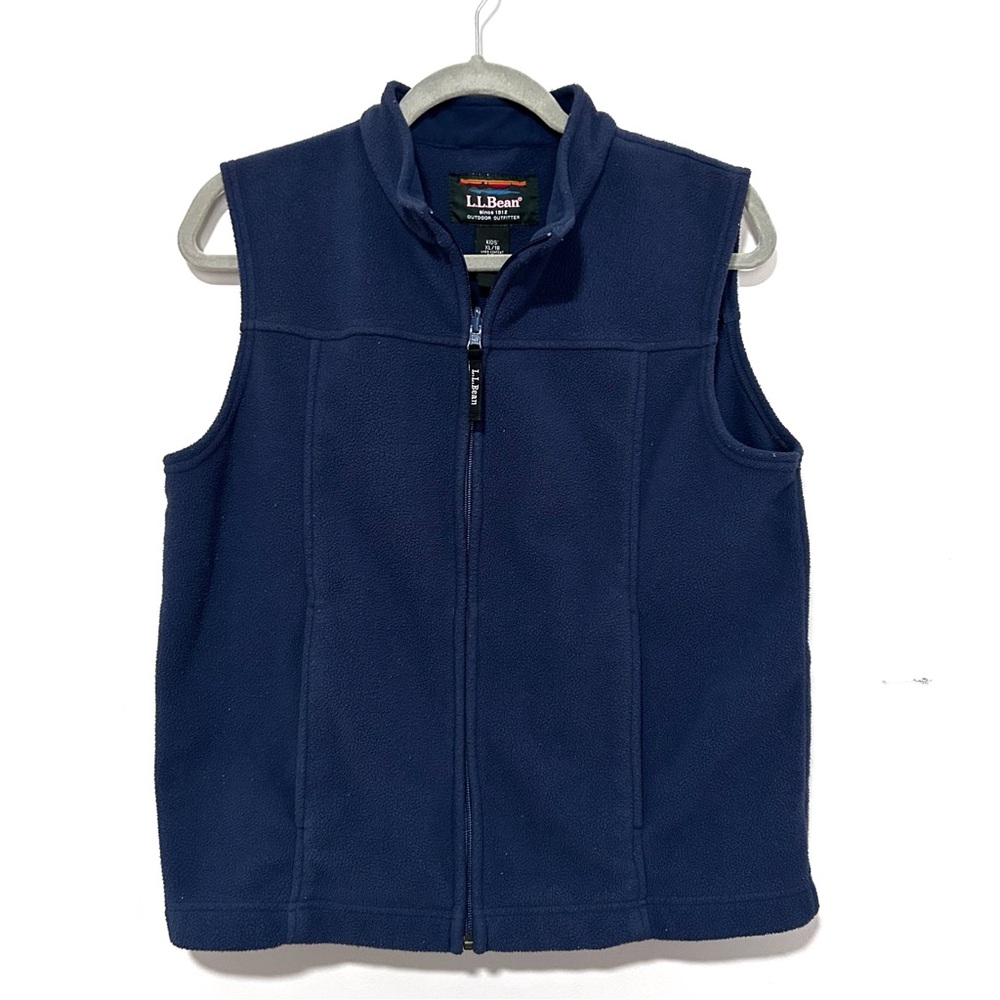 L.L. Bean Fleece Vest Navy Blue Kid’s Size XL 18 Sleeveless Jacket Pockets Zip